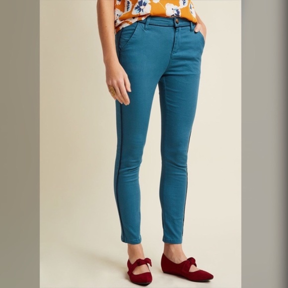 ModCloth Ready Set Swank Skinny Pants Teal‎ Medium - Picture 2 of 16